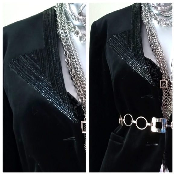ACT 111 VINTAGE Velvet & Beads Evening Black Tie Cocktail Blazer - Picture 4 of 13
